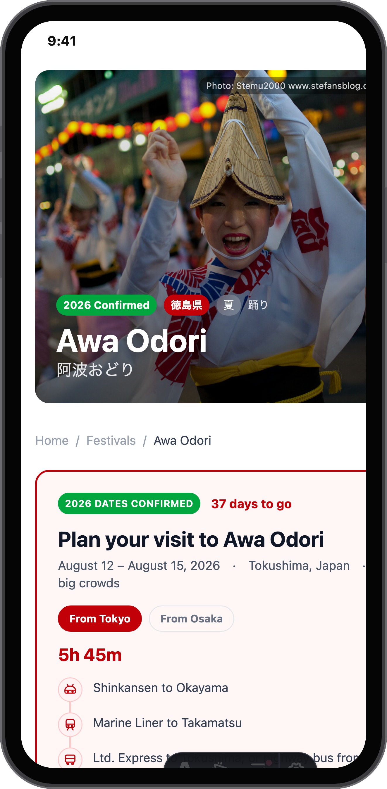 Japan Matsuri app — festival detail and how to get there